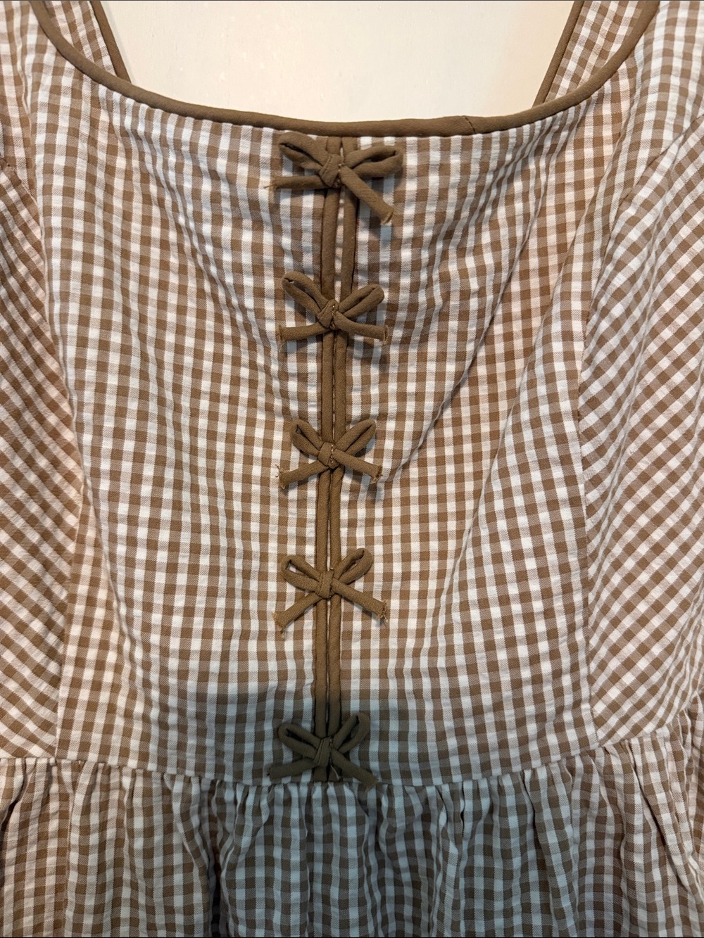 Caroline Constas Cottagecore Beige & White Gingham Maxi Dress with Front Bows - Picture 10 of 11